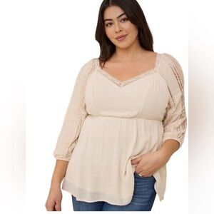 Torrid Cream Peasant Blouse Lace Trim Size L